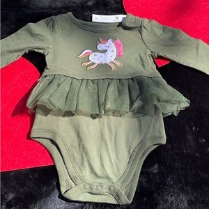 NWT Garanimals Long Sleeves Olive Green Peplum Tutu Bodysuit Unicorn 18M